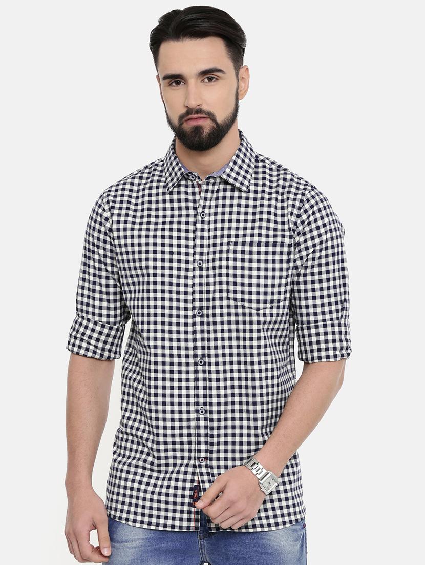 navy blue checkered casual shirt - 16868770 - Zoom Image - 0