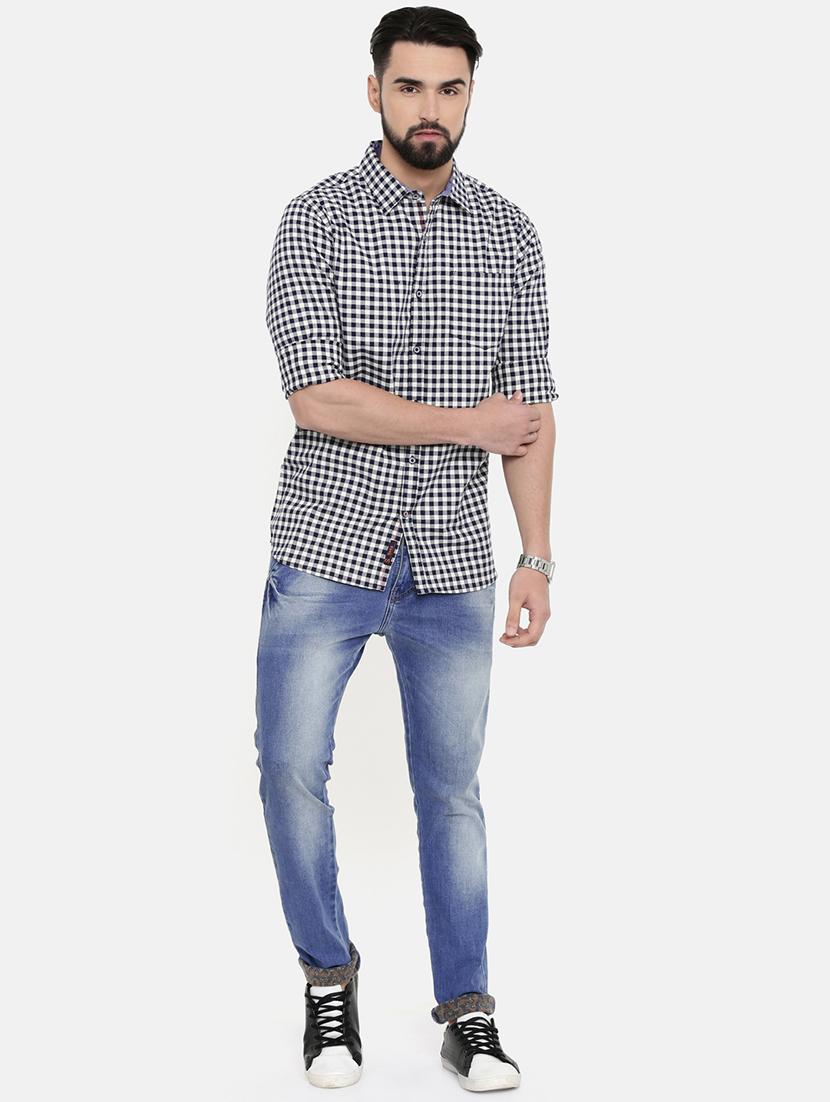 navy blue checkered casual shirt - 16868770 - Standard Image - 3