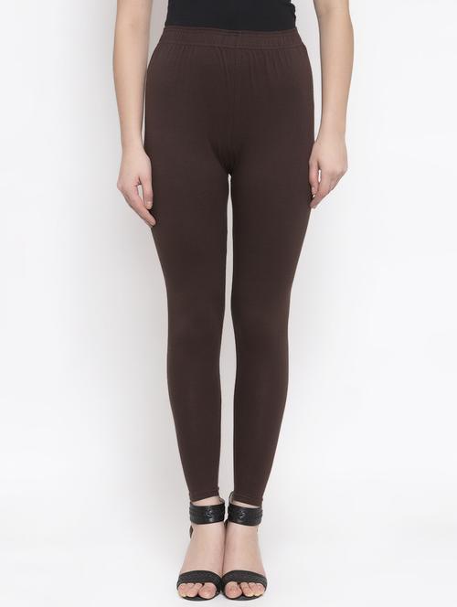 brown solid full length leggings - 16869429 - Standard Image - 0