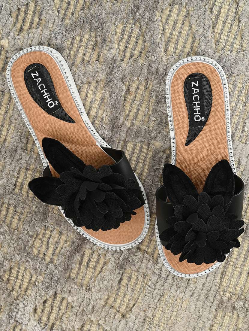 black slides flip flops