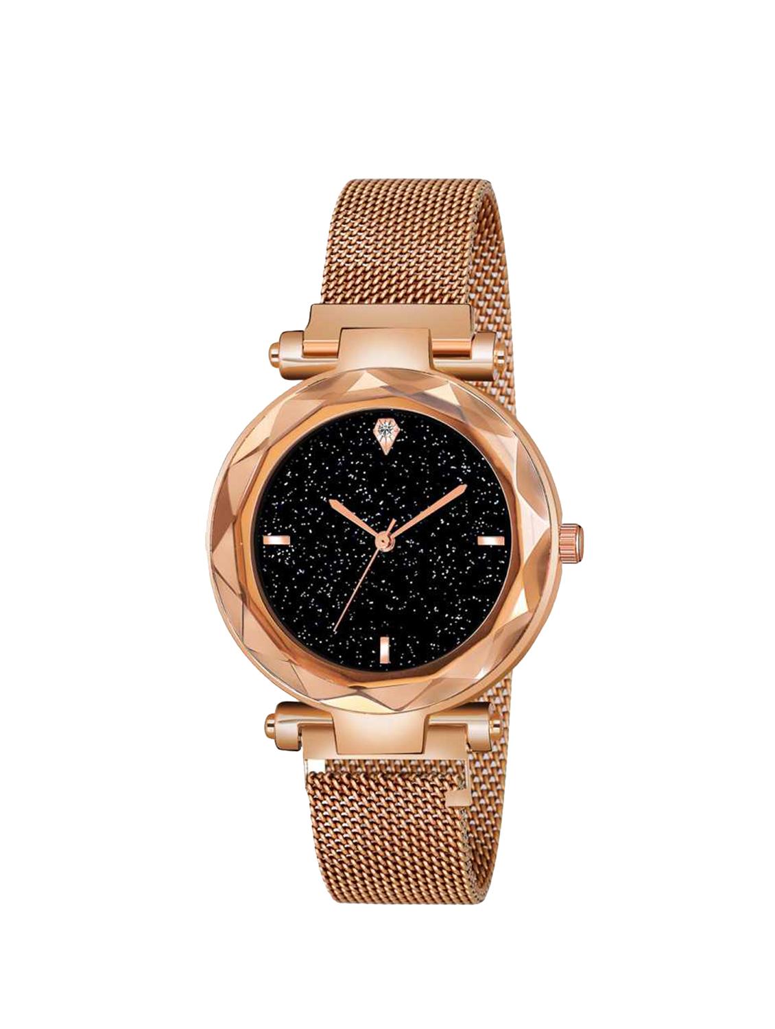 lorenz sparkling diamond cut black dial magnetic strap luxury analog watch - rose gold - as-76a  - 16871826 -  Zoom Image - 0