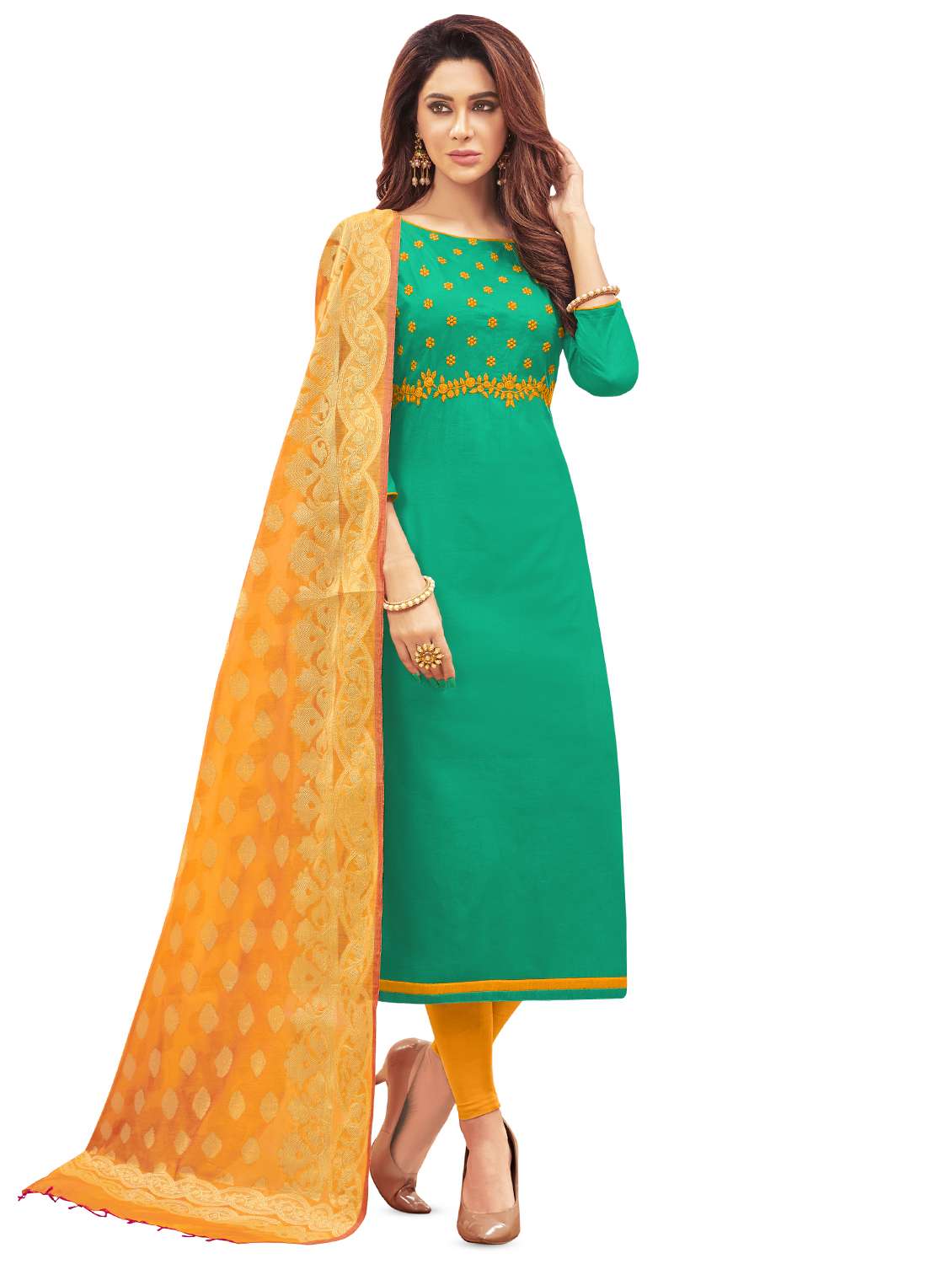 embroidered unstitched churidar suit  - 16872770 -  Zoom Image - 0