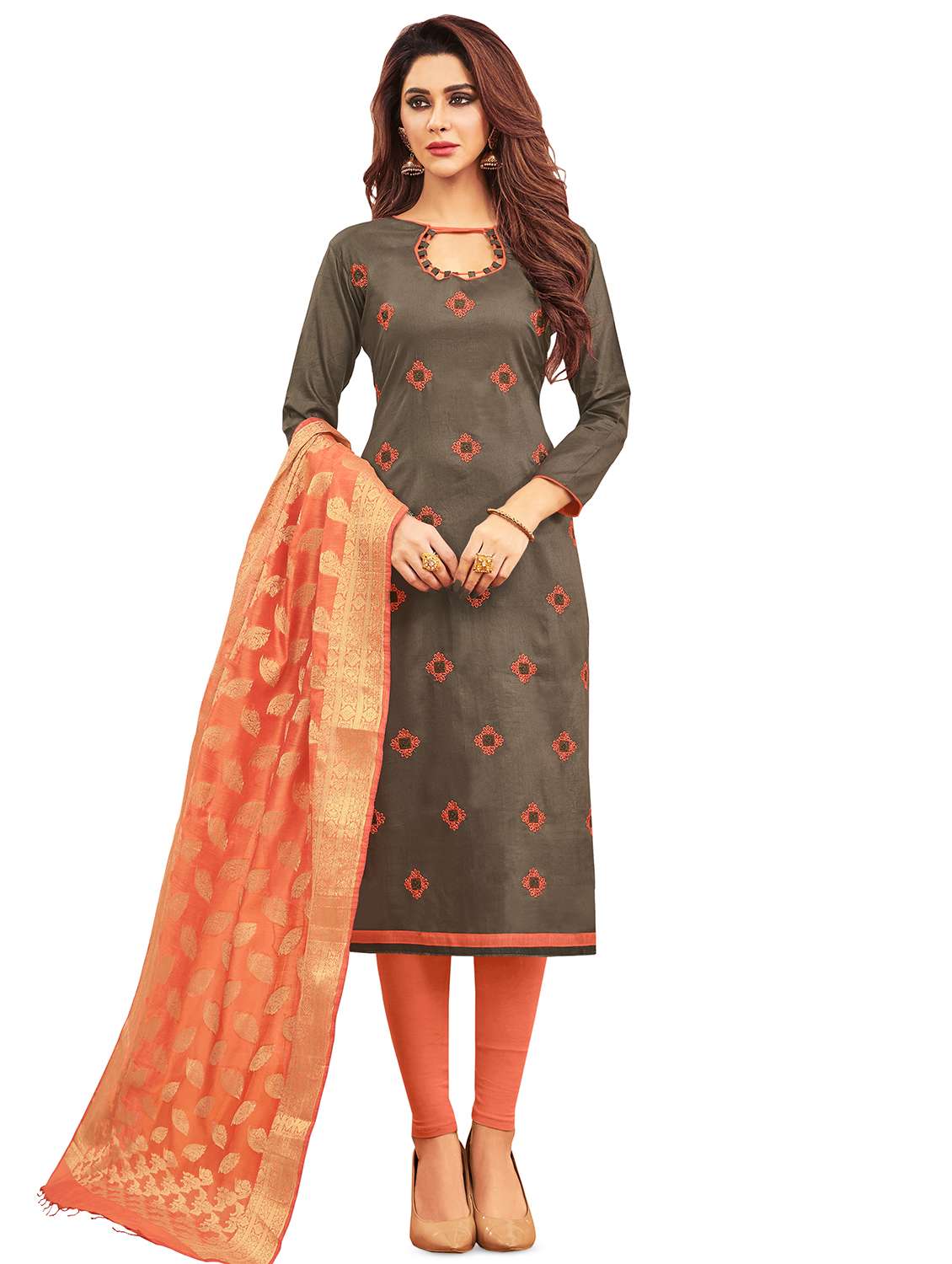 embroidered unstitched churidar suit - 16872771 - Zoom Image - 0