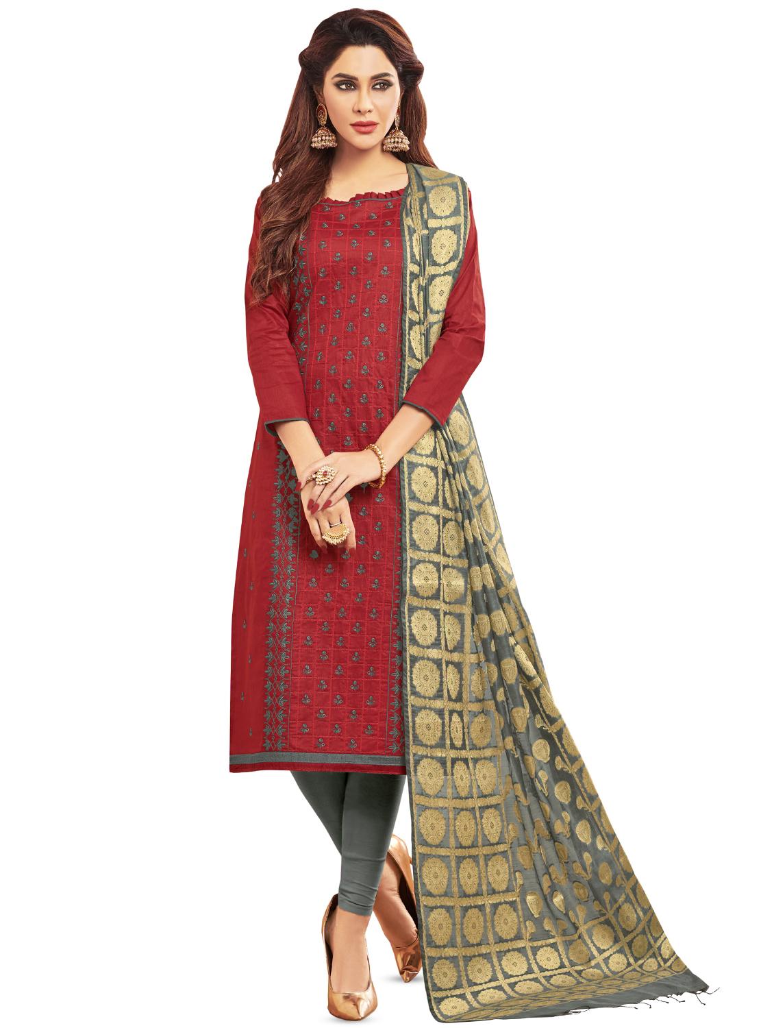 embroidered unstitched churidar suit - 16872772 - Zoom Image - 0