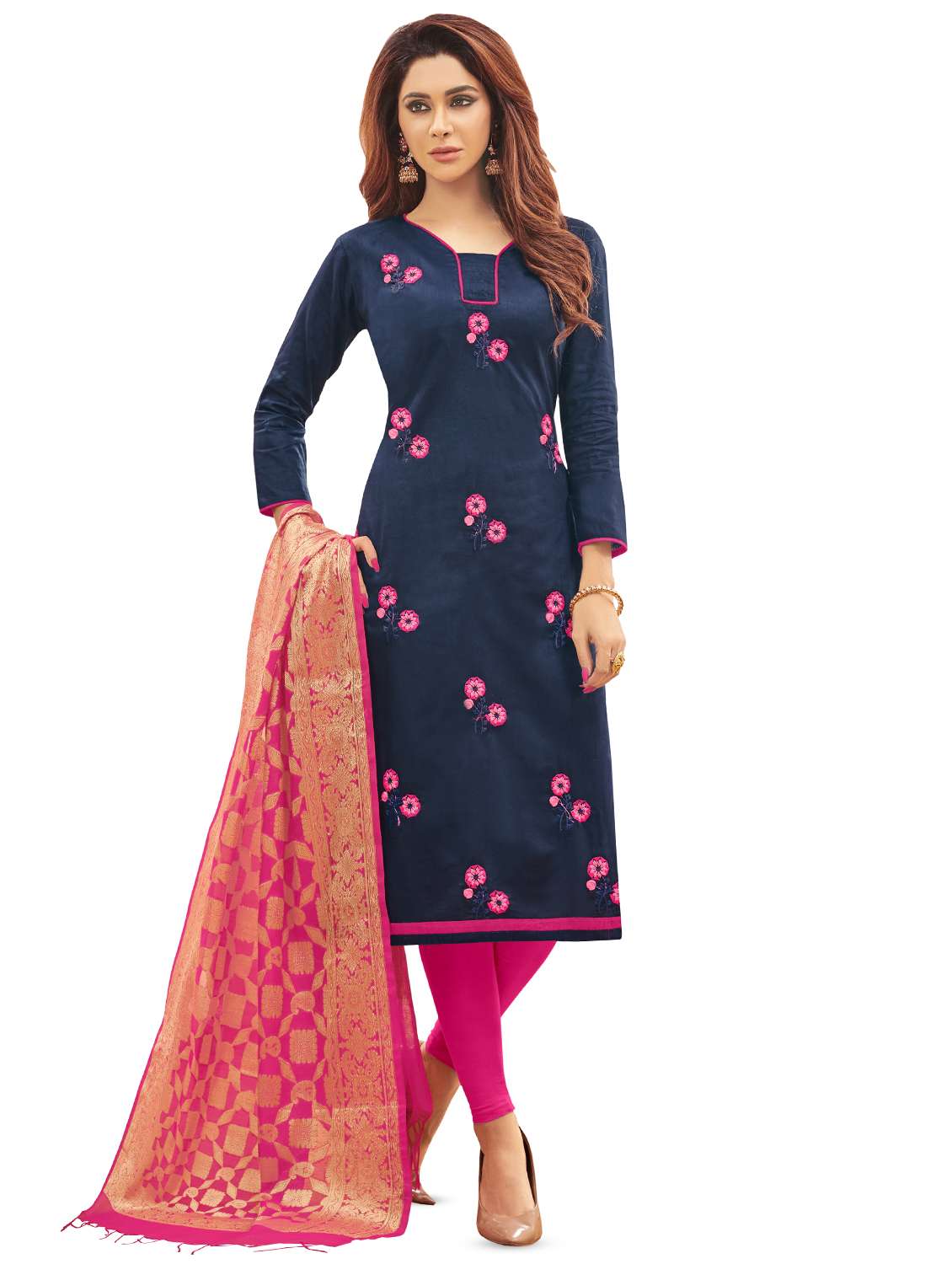 embroidered unstitched churidar suit  - 16872774 -  Zoom Image - 0