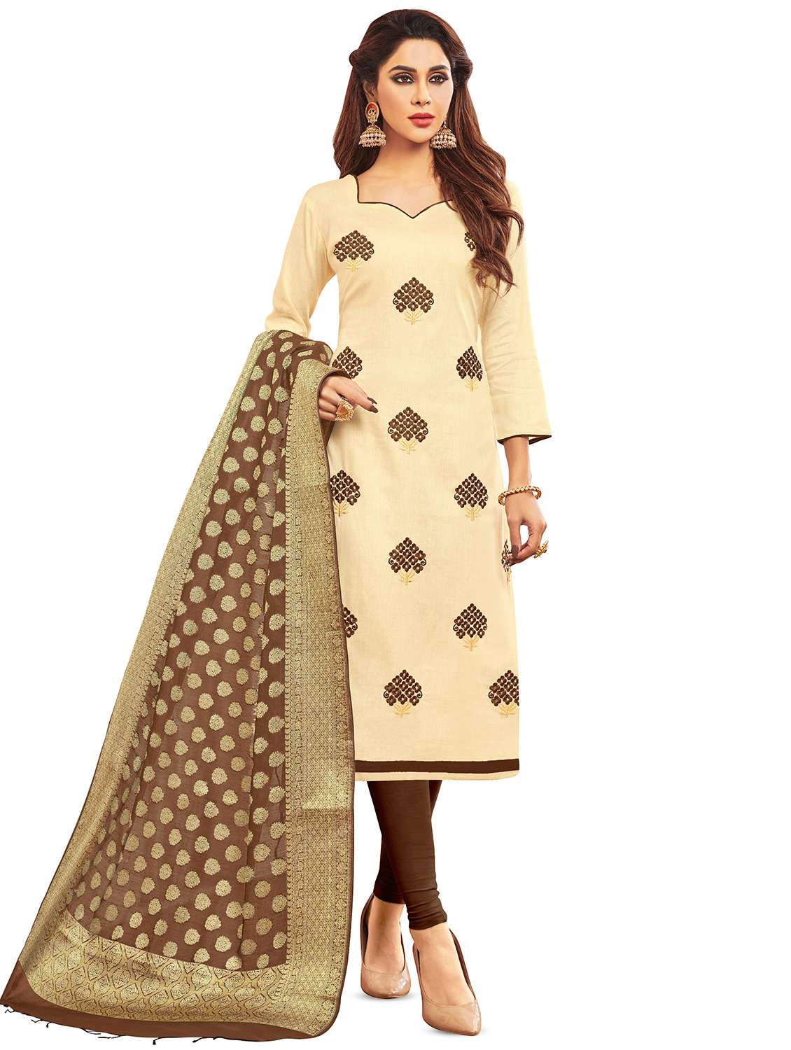 embroidered unstitched churidar suit - 16872776 - Zoom Image - 0