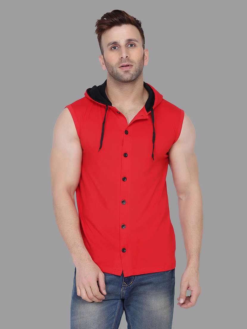 red solid hooded t-shirt