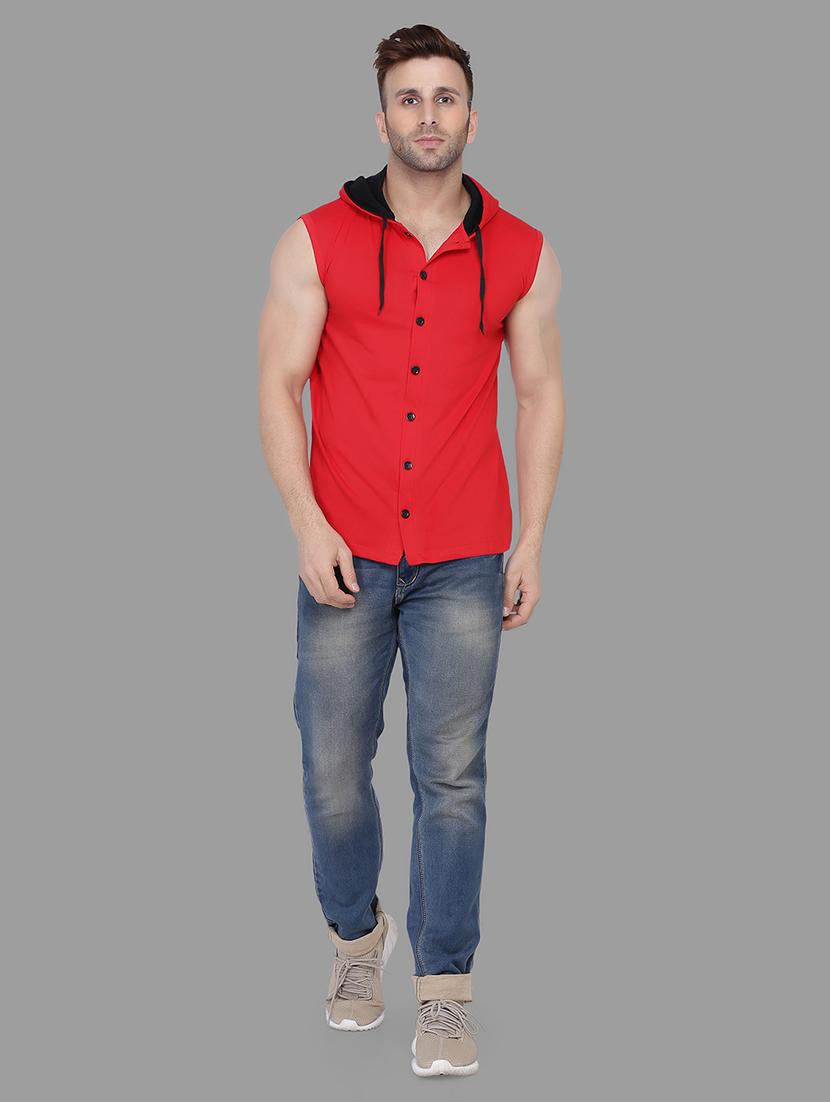 red solid hooded t-shirt - 16873142 - Standard Image - 3