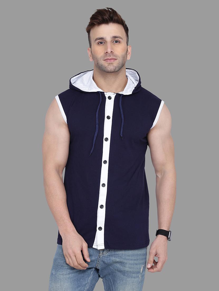 navy blue taped hooded t-shirt - 16873152 -  Zoom Image - 0
