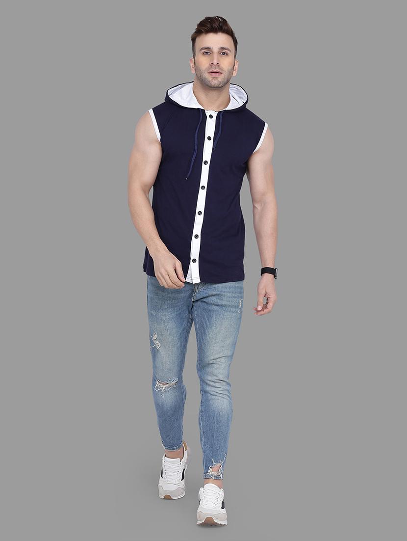 navy blue taped hooded t-shirt - 16873152 - Standard Image - 3