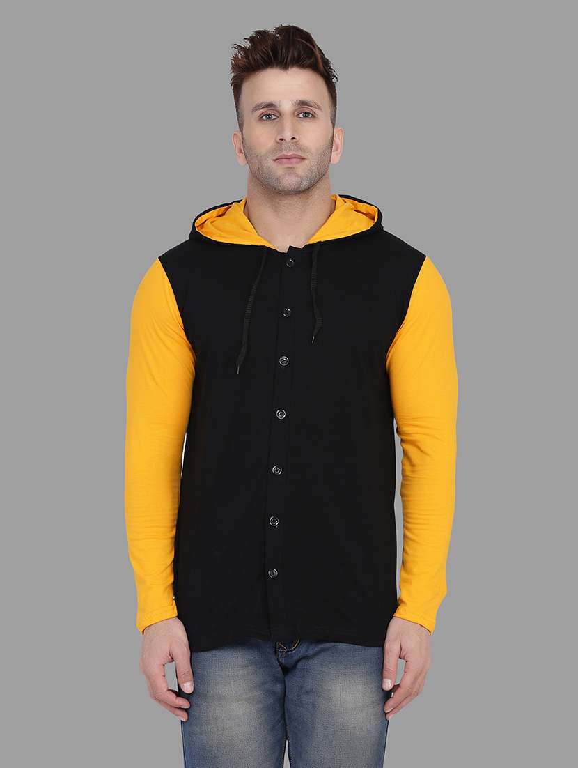 black color block hooded t-shirt