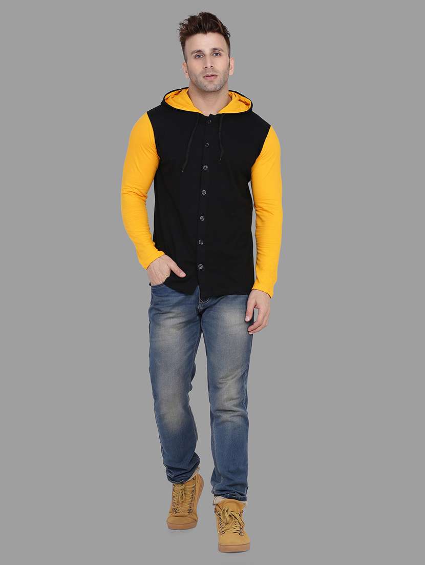 black color block hooded t-shirt - 16873160 -  Standard Image - 3