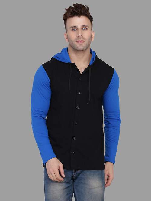 black color block hooded t-shirt - 16873162 -  Standard Image - 0