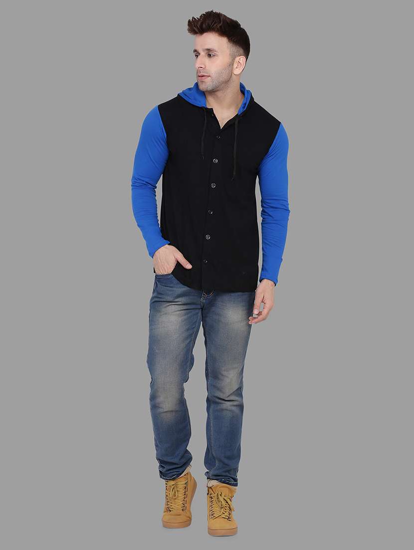 black color block hooded t-shirt - 16873162 - Standard Image - 3