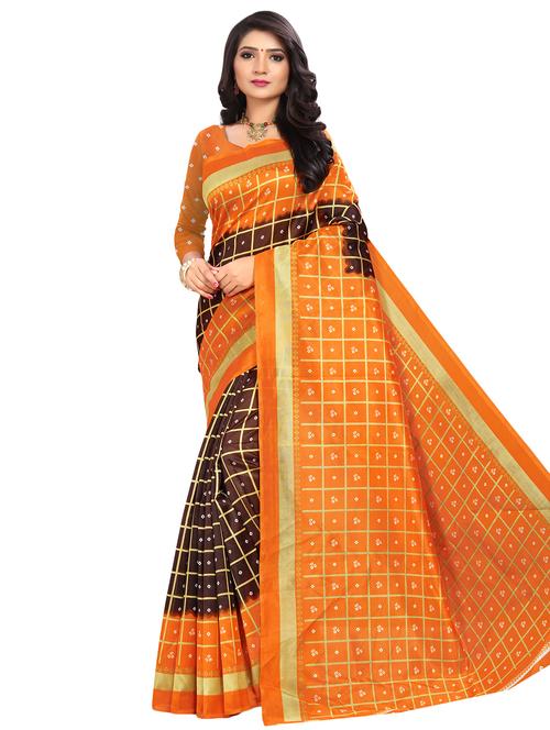 women's checks coffee brown colored saree with blouse - 16878299 -  Standard Image - 0