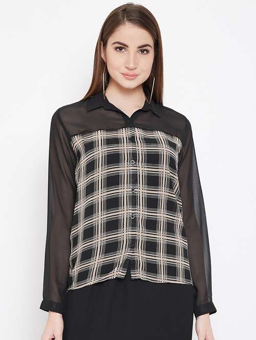 sheer panel checkered shirt  - 16878444 -  Standard Image - 0