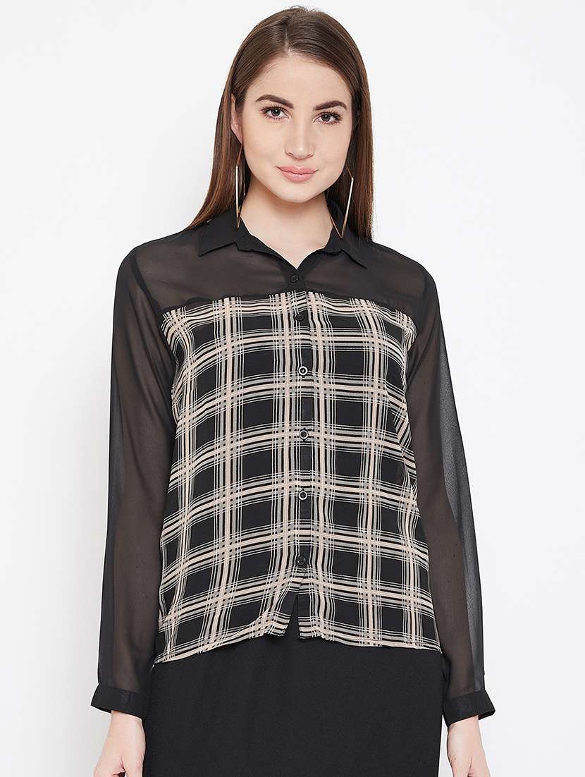 sheer panel checkered shirt 