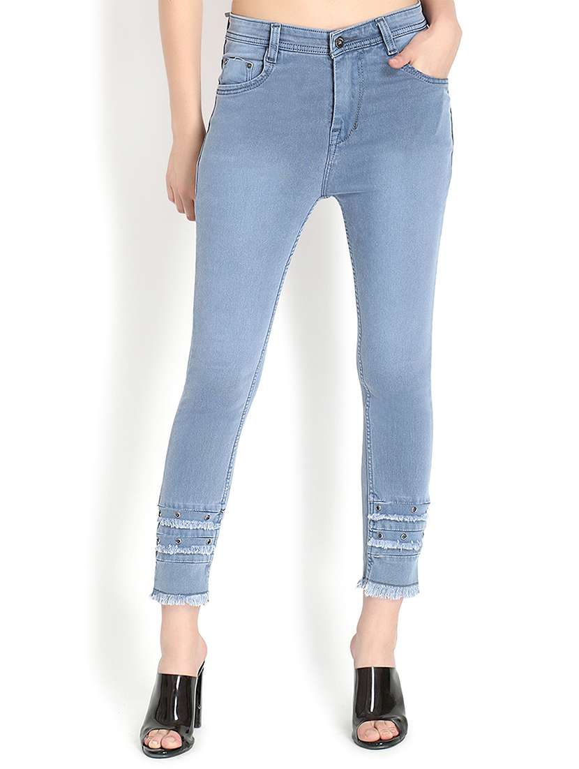 high rise frayed hem jeans  - 16878879 -  Zoom Image - 0