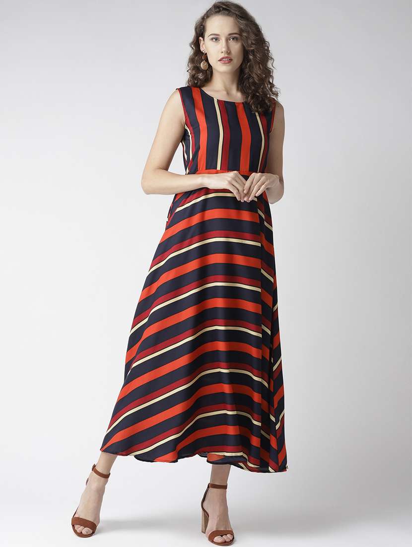 round neck striped maxi dress