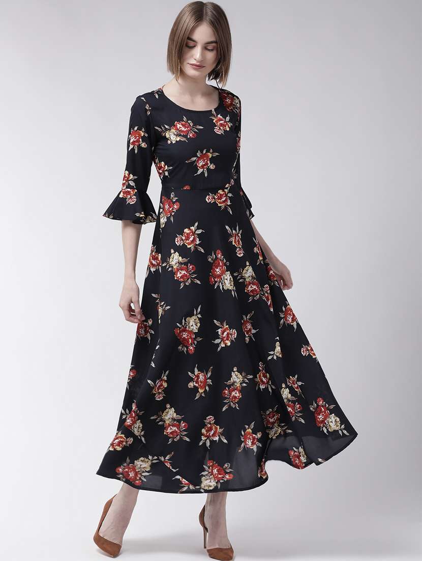 bell sleeved polka dot maxi dress