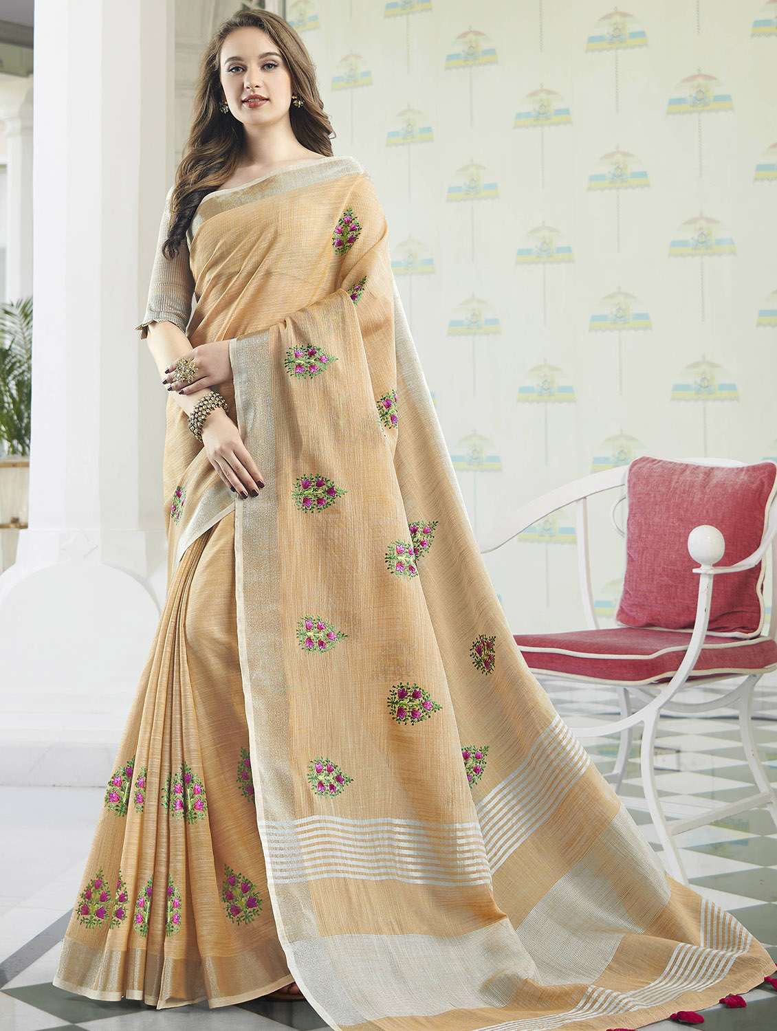 Self Design Embroidered Saree With Blouse