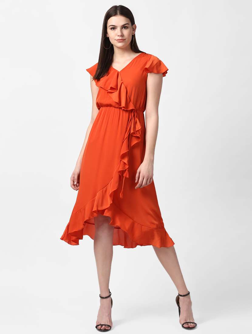 women's ruffle solid dress