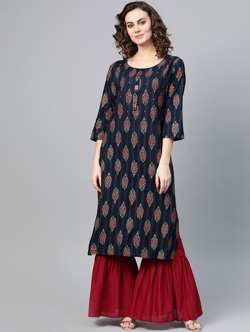 printed straight kurta - 16883356 - Standard Image - 0