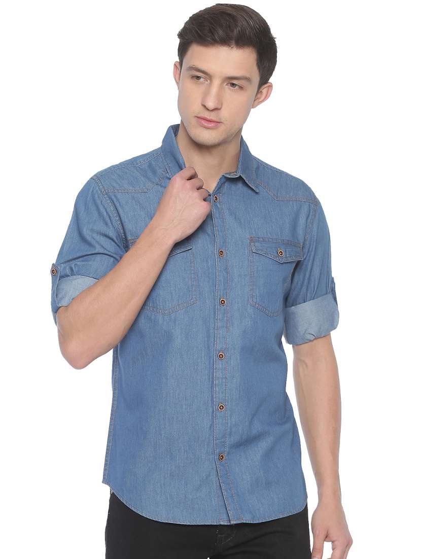 blue solid casual shirt