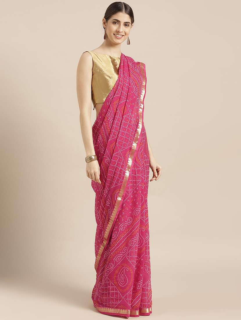 women's bandhani pink colored saree with blouse
