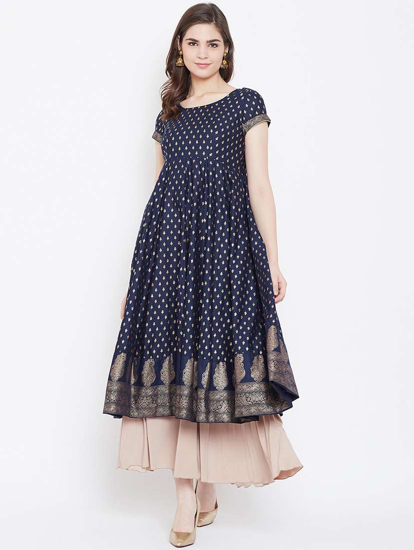 gold print anarkali kurta