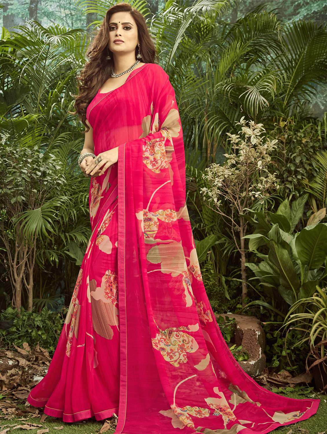 floral printed saree with blouse