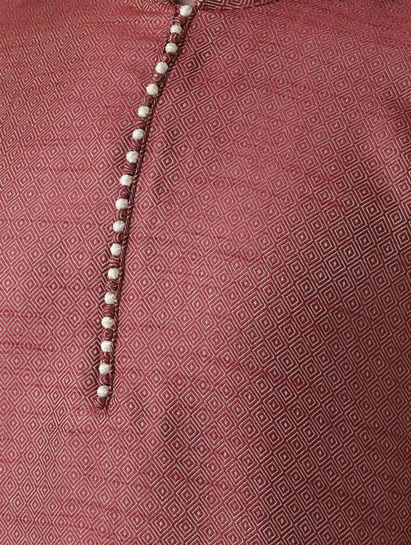 red silk blend long kurta - 16886634 - Standard Image - 3