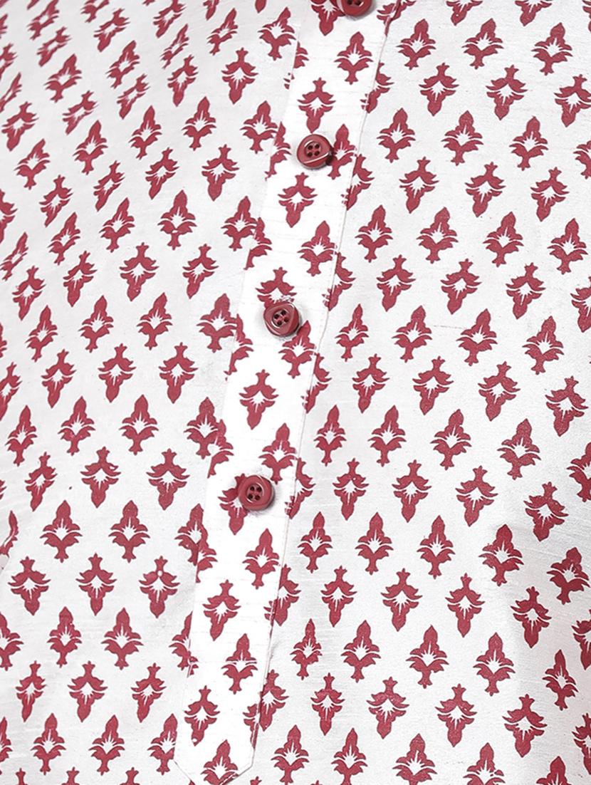white dupion printed long kurta - 16886658 - Standard Image - 3