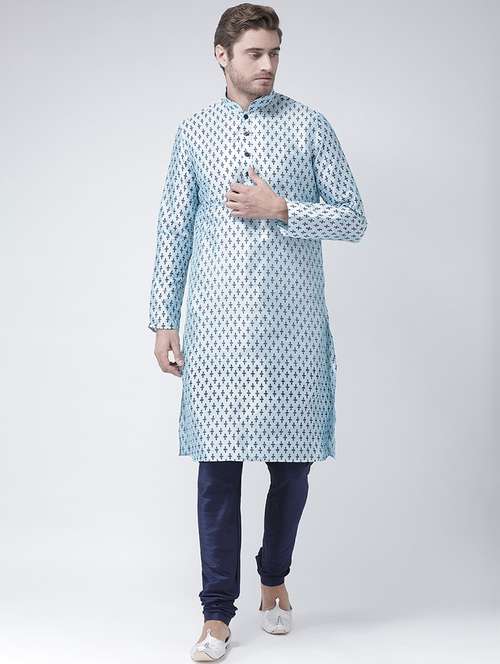 light blue dupion long kurta - 16886666 -  Standard Image - 0