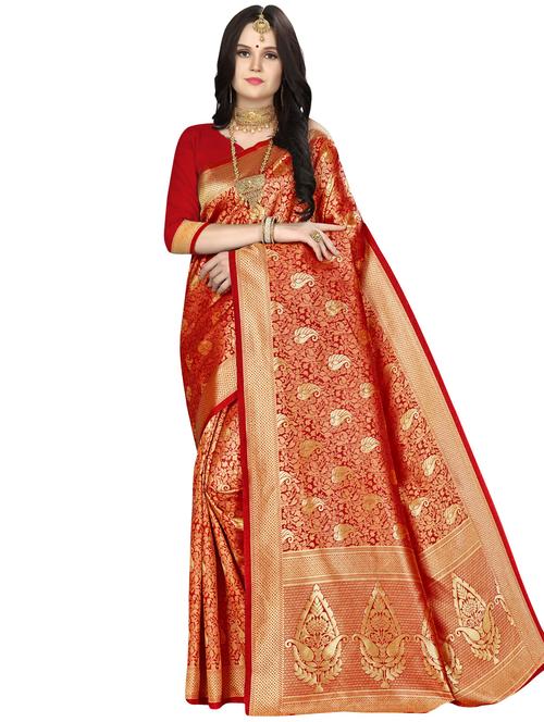 self design banarasi saree with blouse - 16887282 - Standard Image - 0