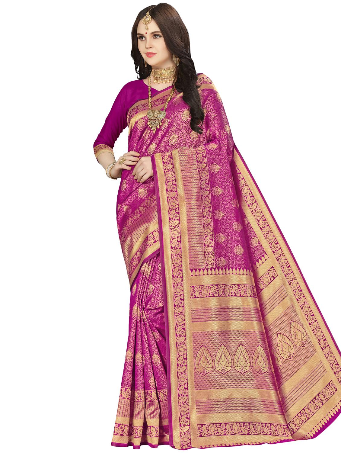 self design banarasi saree with blouse - 16887289 - Zoom Image - 0