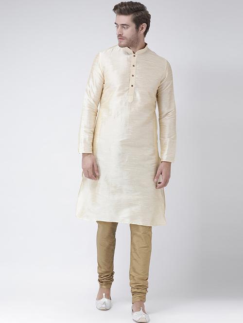 cream solid dupion kurta pyjama set - 16887478 -  Standard Image - 0