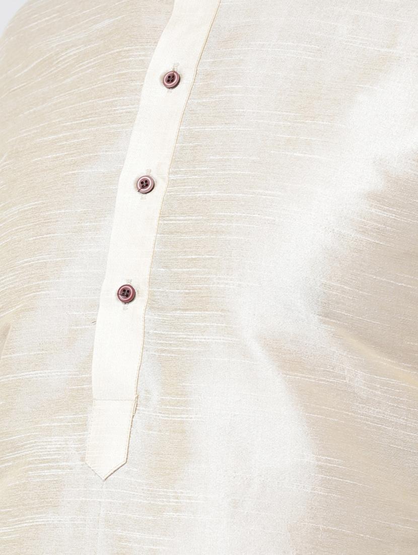 cream solid dupion kurta pyjama set - 16887478 - Standard Image - 3