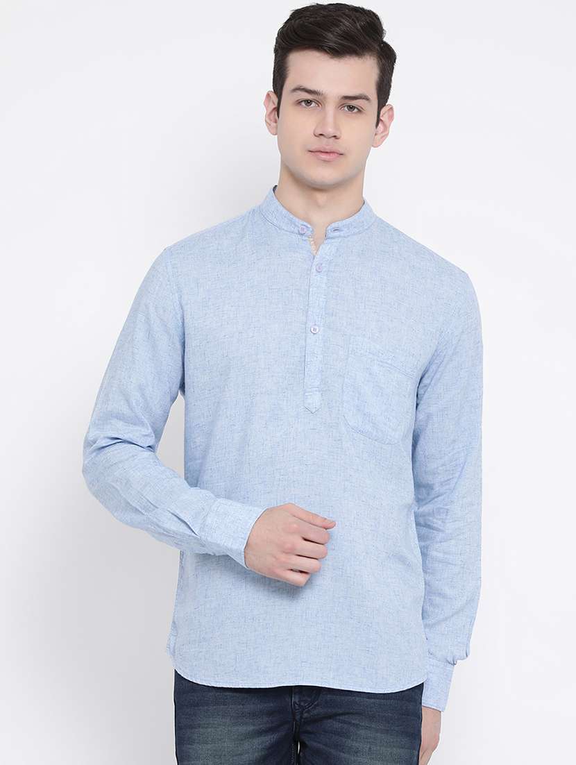 blue solid short kurta