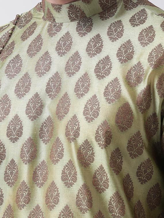 green silk blend jacquard dhoti kurta pyjama set - 16889504 - Standard Image - 3