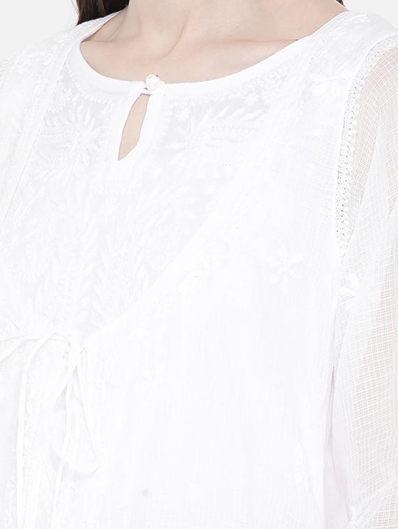white long cotton silk a line women chikankari kurta - 16889777 - Standard Image - 3