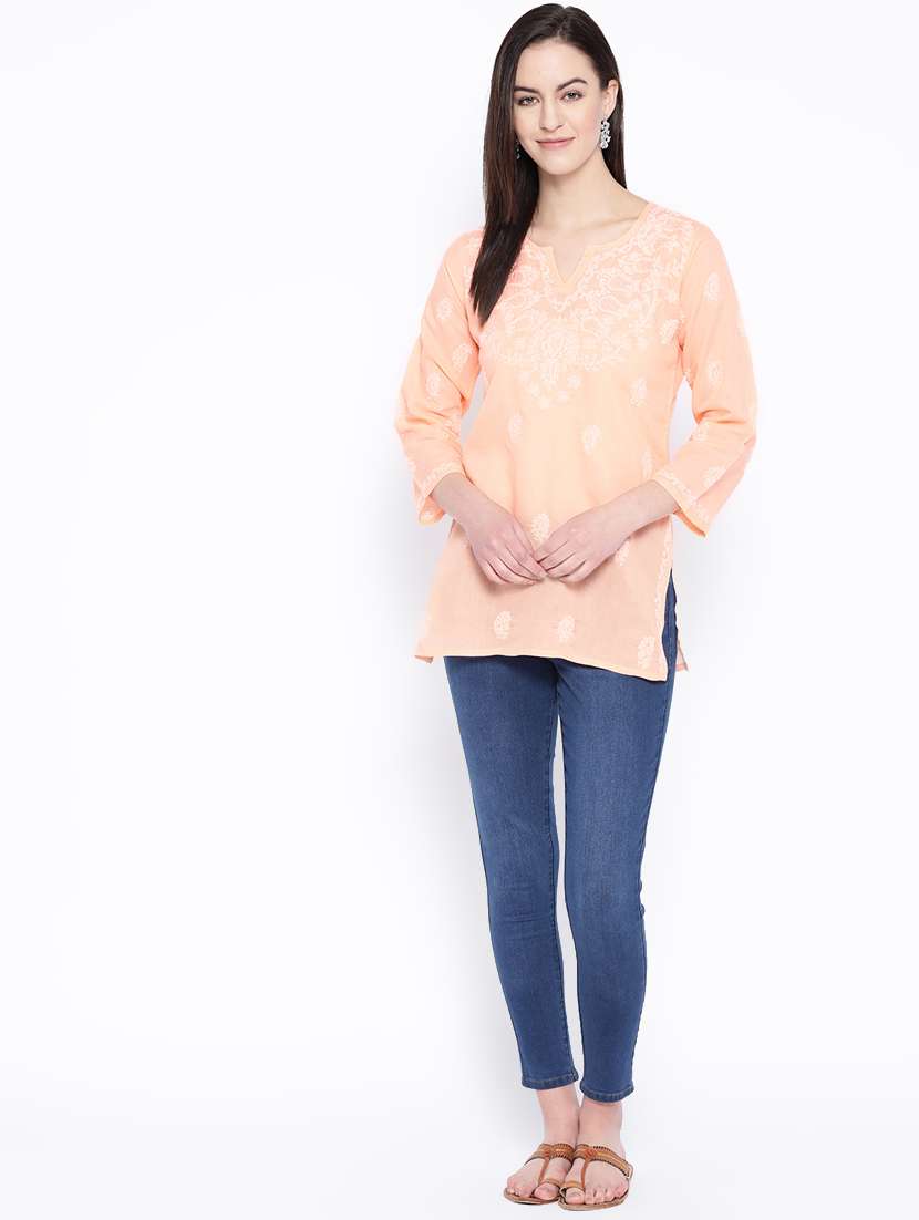chikankari straight short kurti - 16889787 - Standard Image - 3