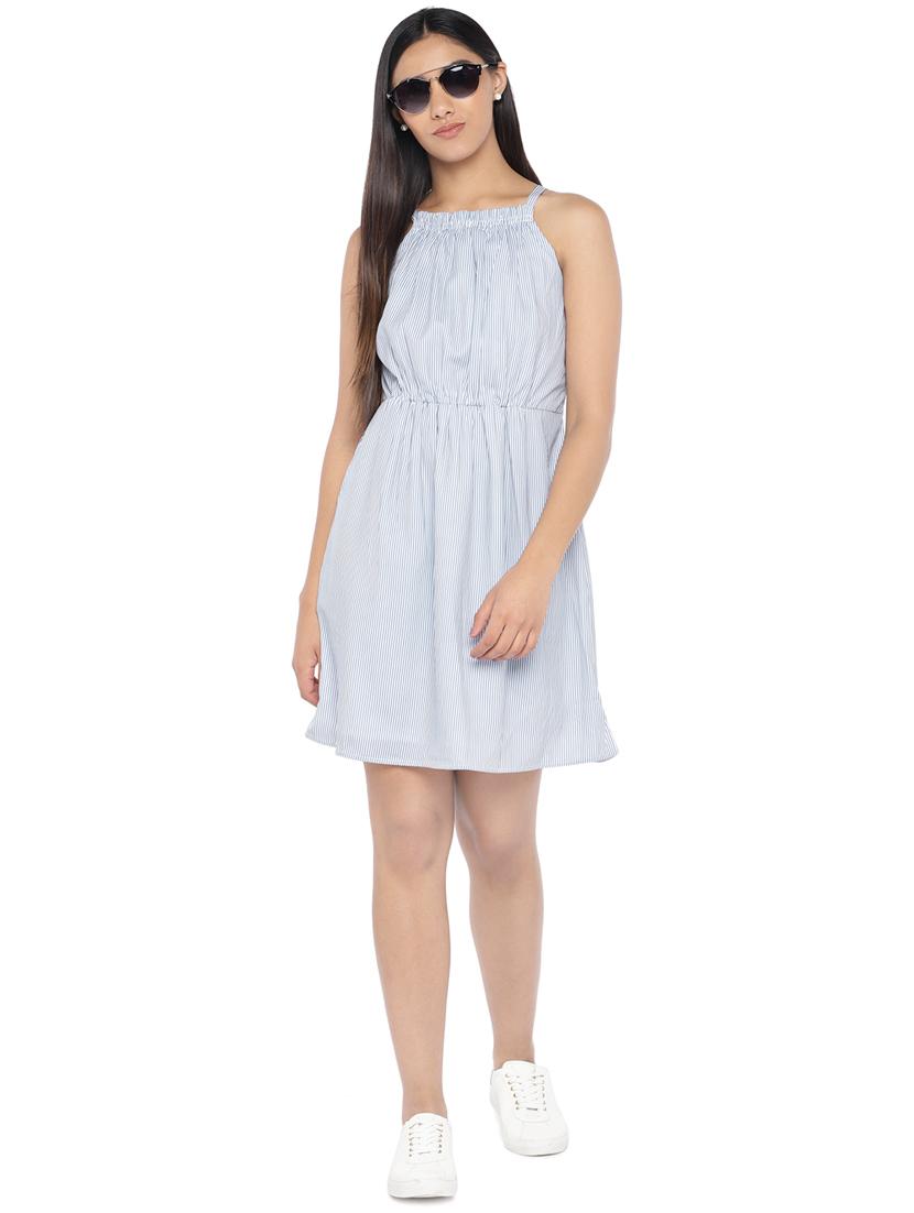 halter neck striped a-line dress - 16889875 - Standard Image - 3