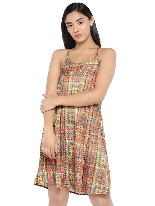cami neck checkered fit & flare dress - 16889903 - Standard Image - 0