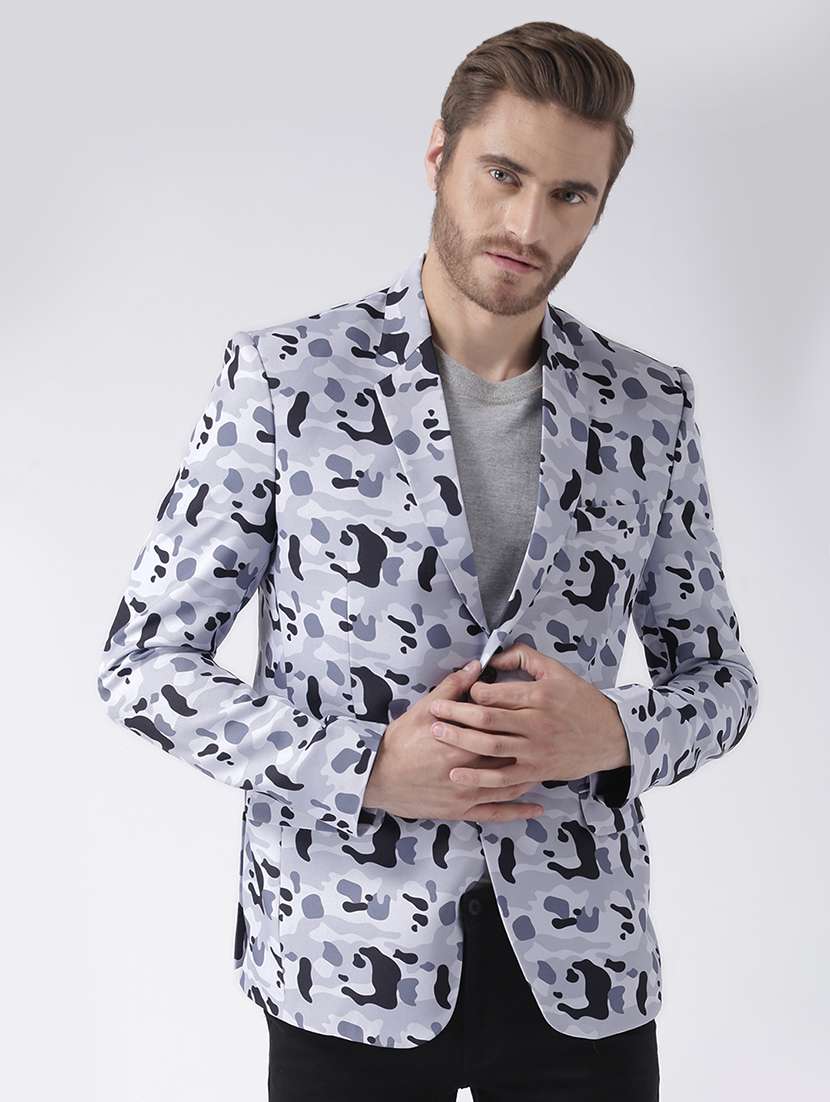 light blue camouflage printed casual blazer - 16891116 -  Zoom Image - 0