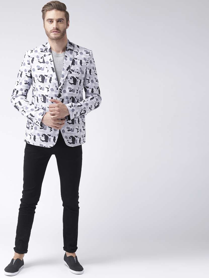light blue camouflage printed casual blazer - 16891116 - Standard Image - 3