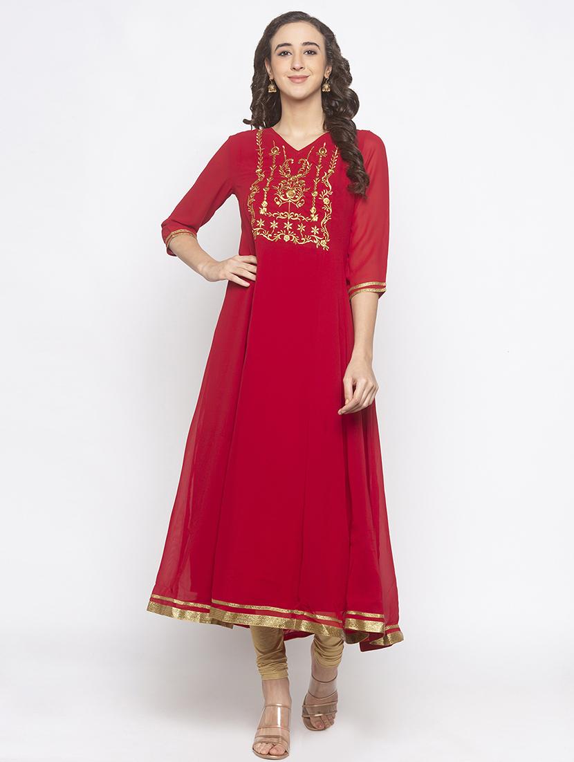 yoke embroidered flared kurta  - 16891216 -  Zoom Image - 0