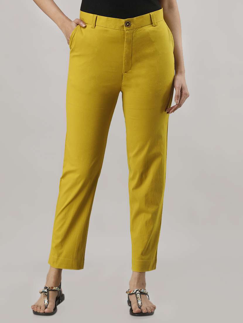 flat front ankle length trousers 