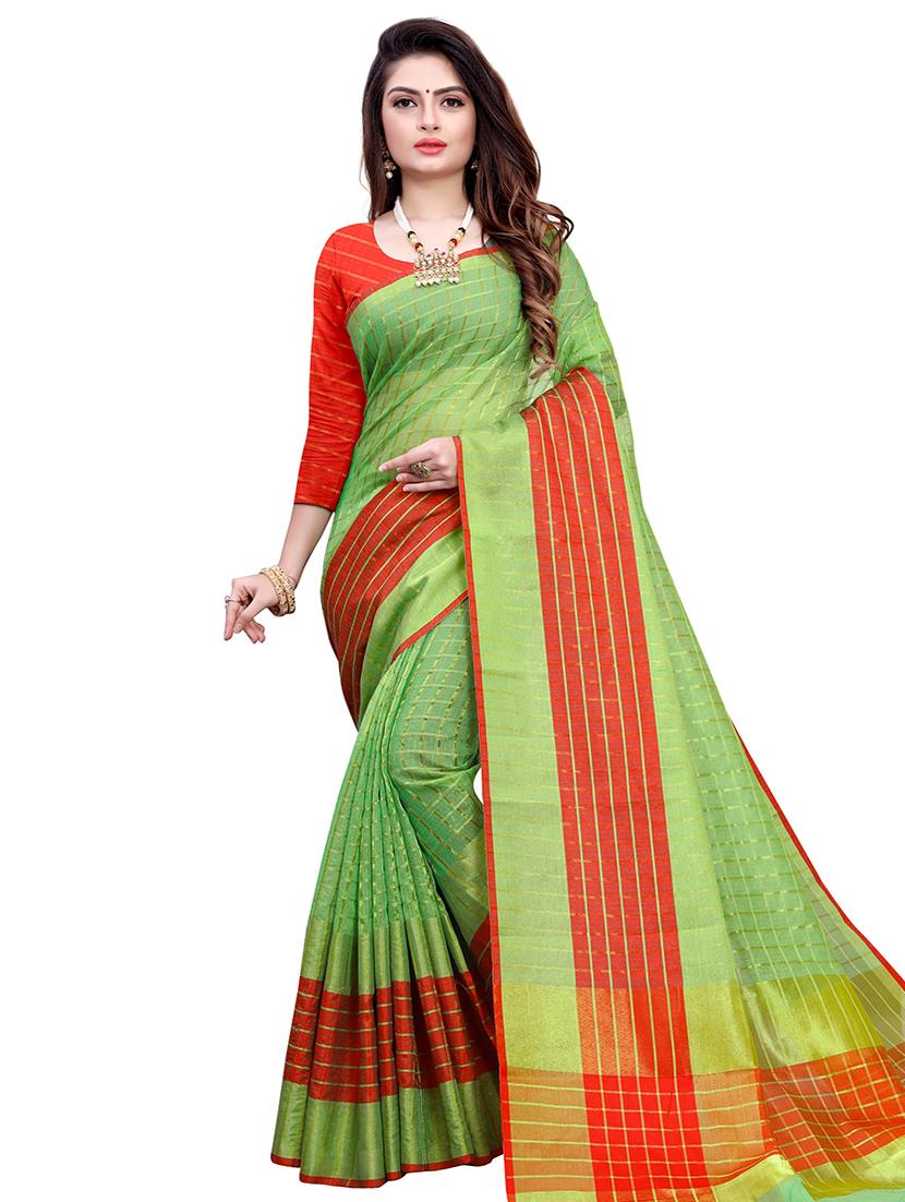 checkered tant saree with blouse - 16893282 -  Zoom Image - 0