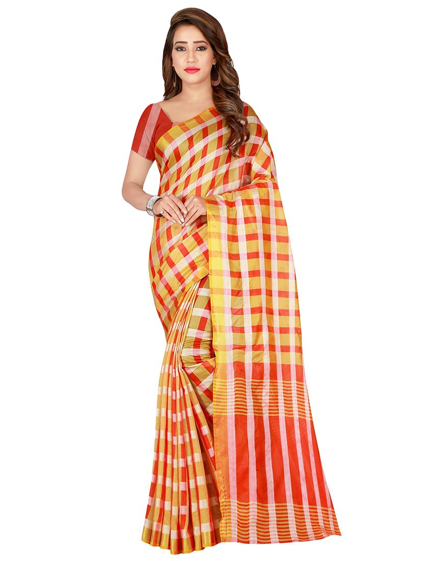 checkered woven saree with blouse - 16893300 -  Zoom Image - 0